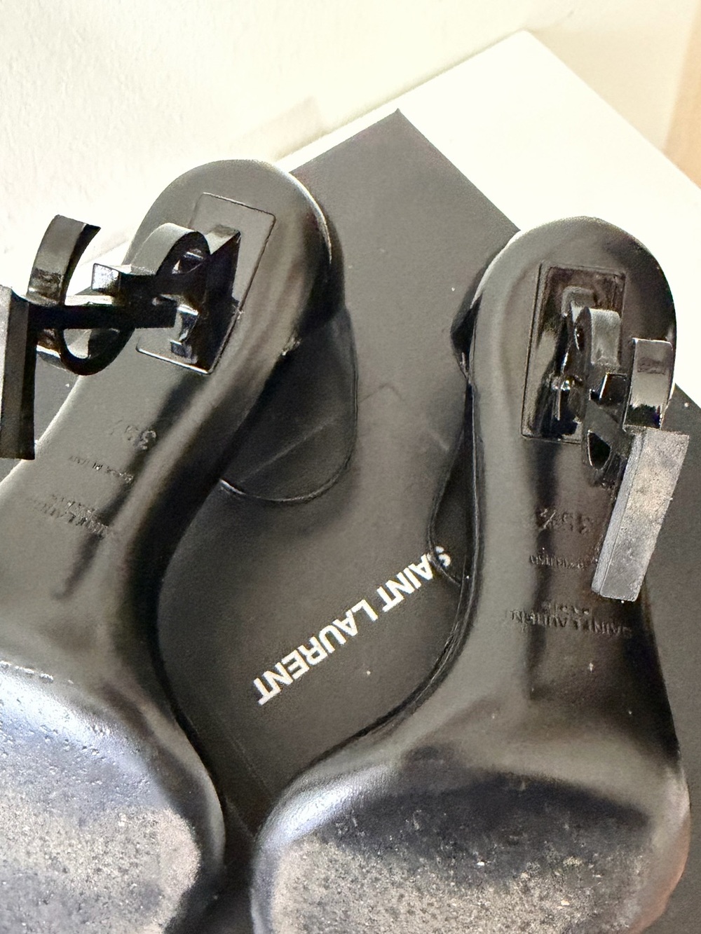Saint Laurent Black Patent YSL Sculptural Heel Sandals - Picture 9 of 10